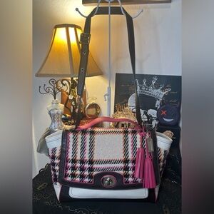 COACH 2012 LEGACY #21142 Multicolor Tweed & Leather Silver Turnlock Two Way Bag